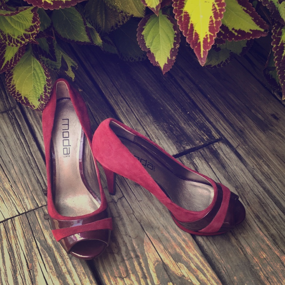 Velvet burgundy high heels. New